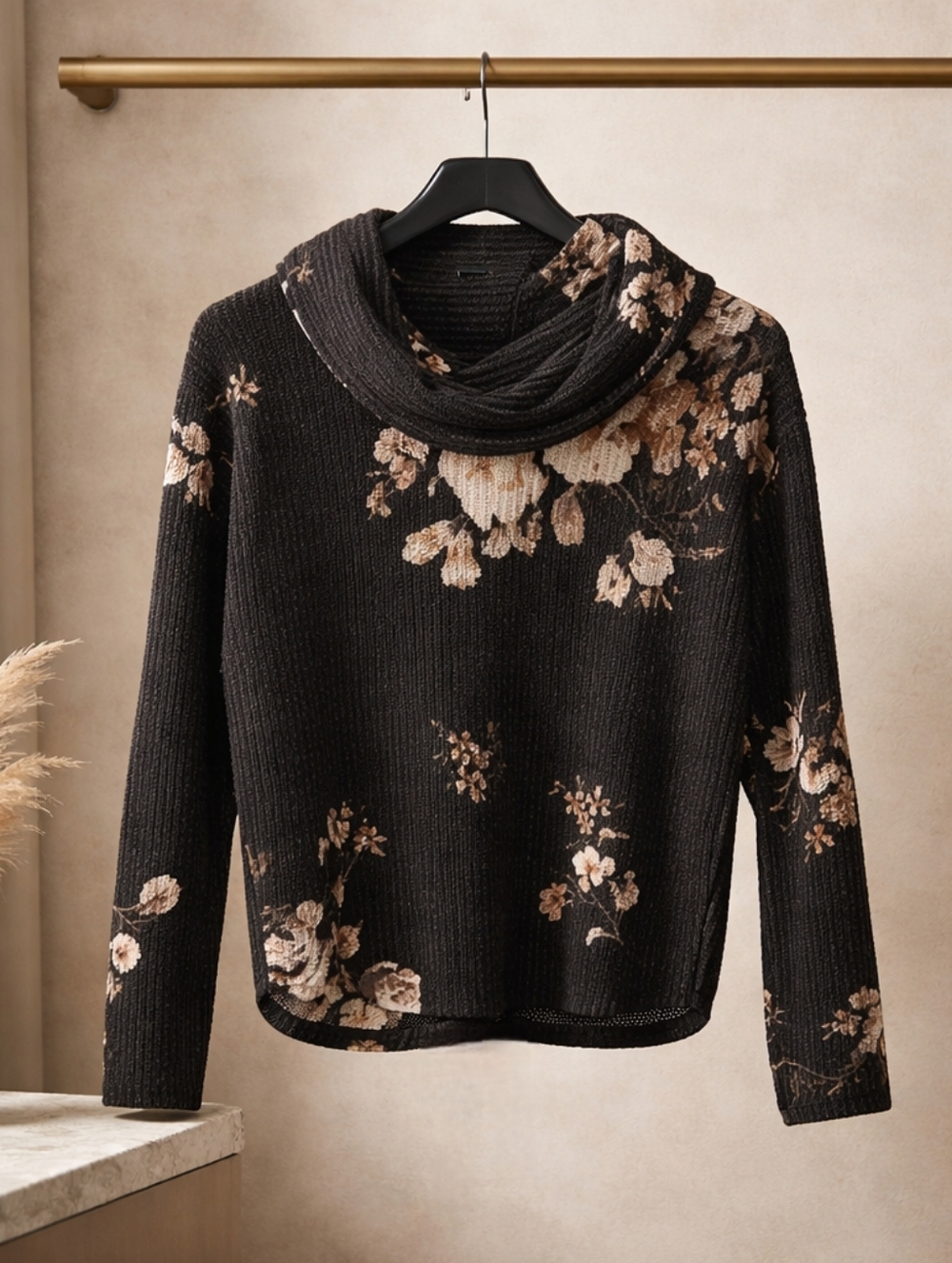 Maurices Black Floral Cowl Neck Sweater Extra Small Lace Up Back - Picture 4 of 11